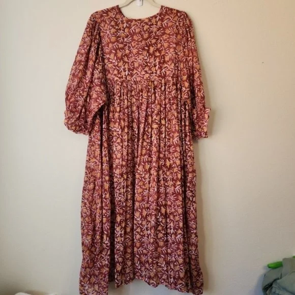 Daughters of India Women Kyra Midi Dress XL Floral Print Baloon Sleeve Bohemian - Picture 3 of 15
